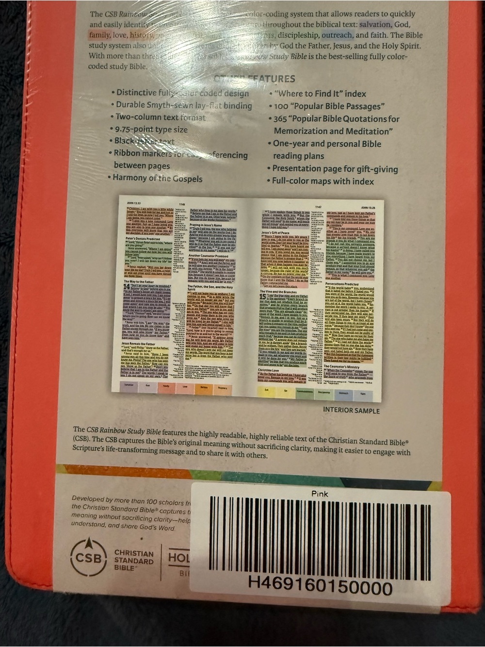 CSB Rainbow Study Bible Christian Standard Bible Pink Color Coded Hardcover - Picture 3 of 5